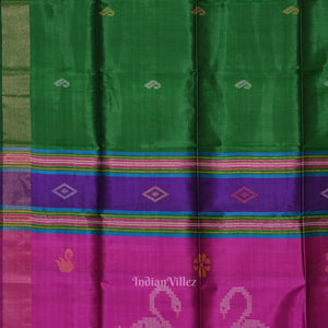 Green Pink Pure Bishnupuri Silk Saree