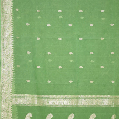 Parrot Green Pure Khaddi Chiffon Banarasi Saree