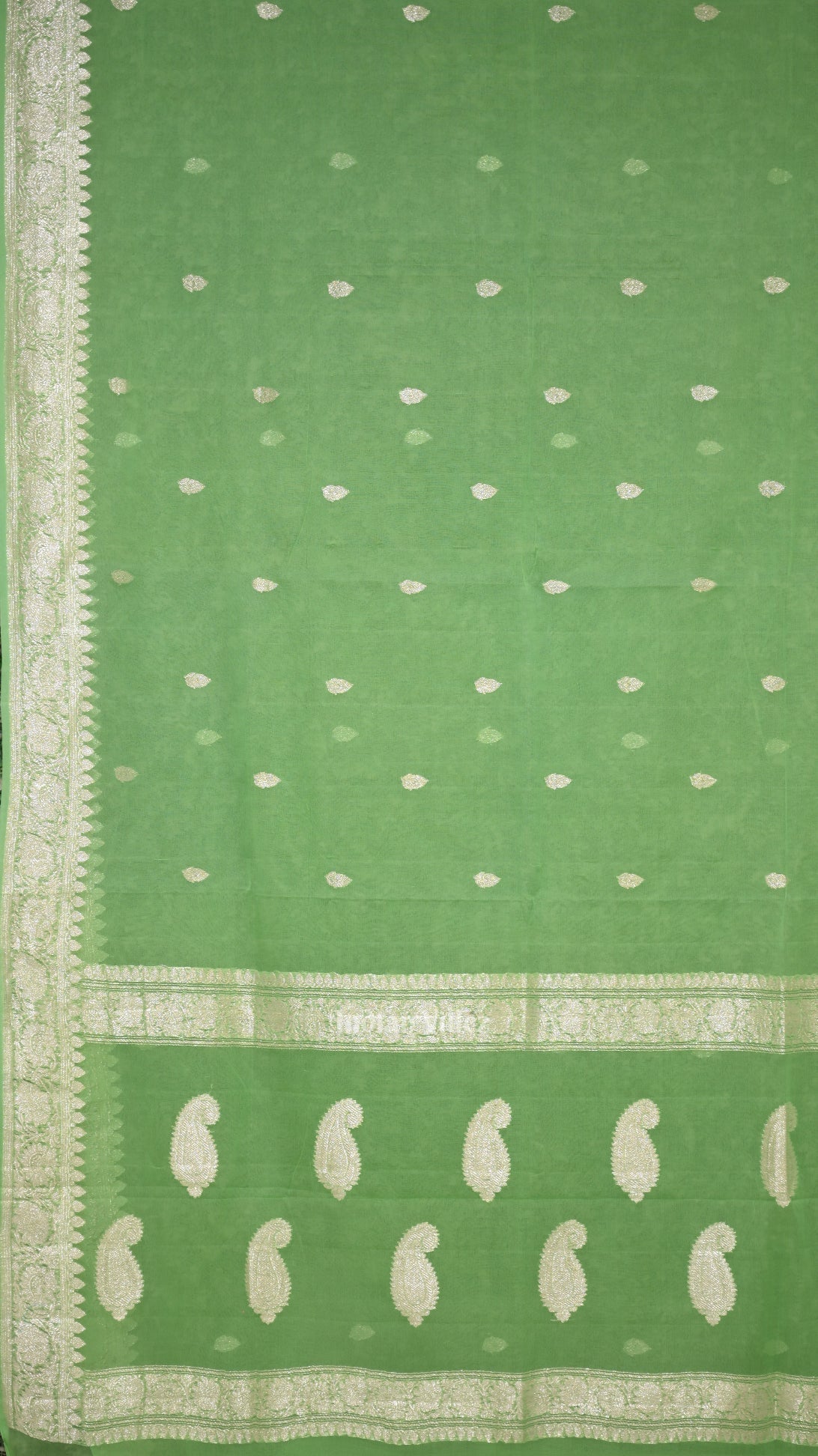 Parrot Green Pure Khaddi Chiffon Banarasi Saree