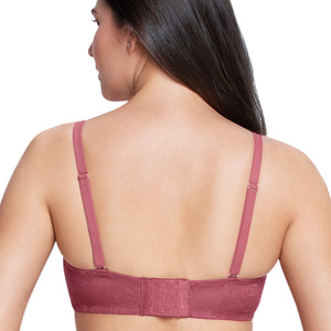 Satin Touch Strapless Padded wired Lace Bra - Autumn Rose