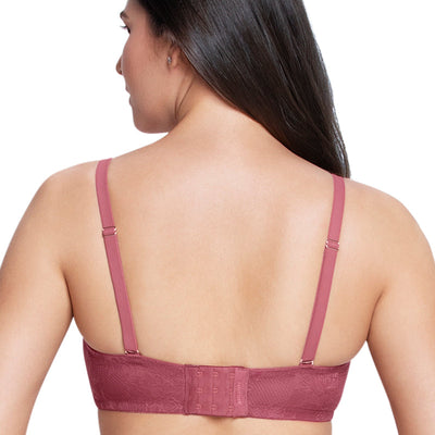 Satin Touch Strapless Padded wired Lace Bra - Autumn Rose