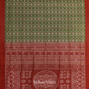 Green Red Pasapali Theme Sambalpuri Silk Saree