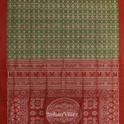 Green Red Pasapali Theme Sambalpuri Silk Saree
