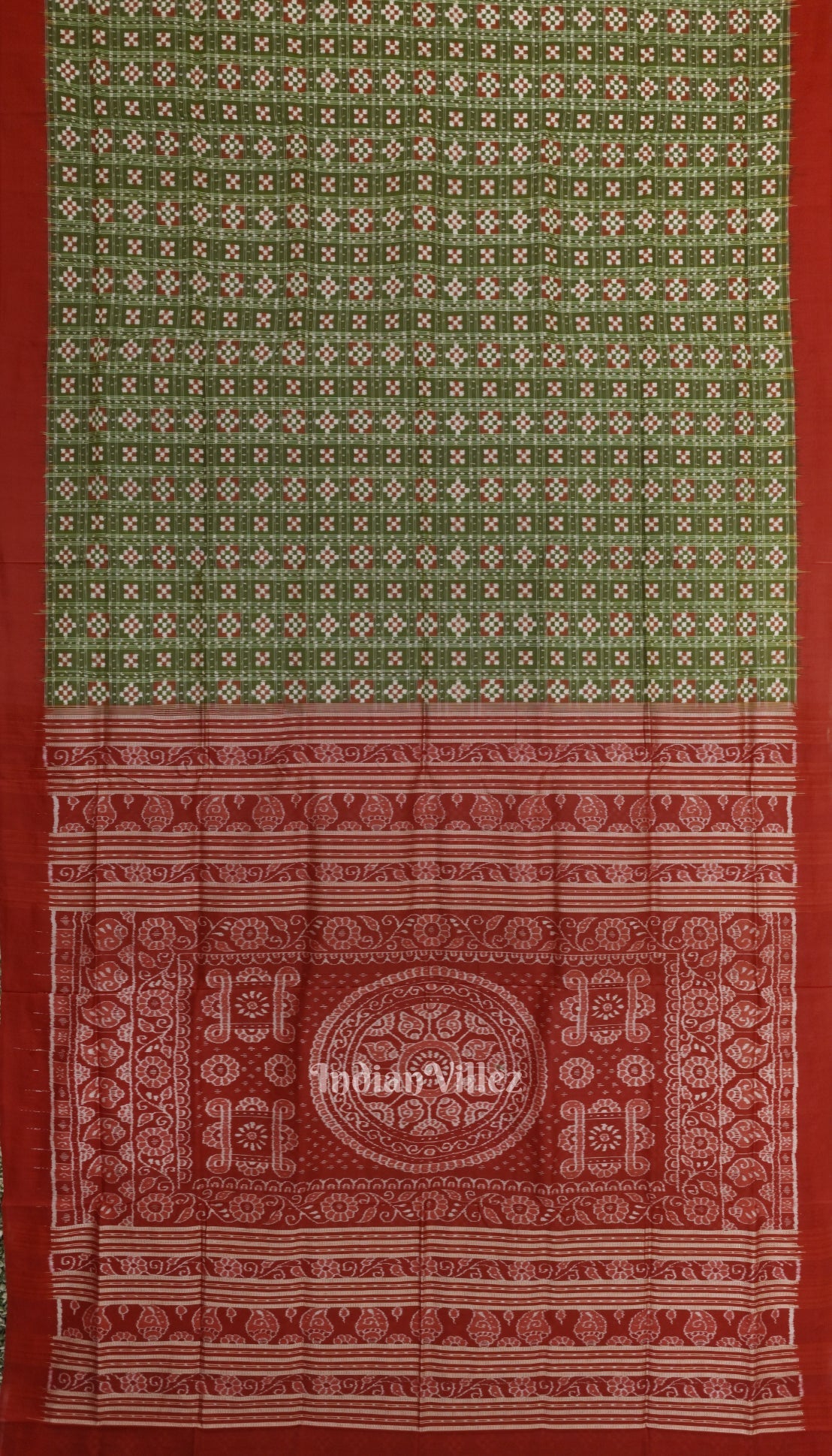 Green Red Pasapali Theme Sambalpuri Silk Saree