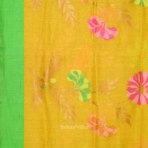 Exclusive Yellow Green Floral Theme Tissue Banarasi Silk Saree