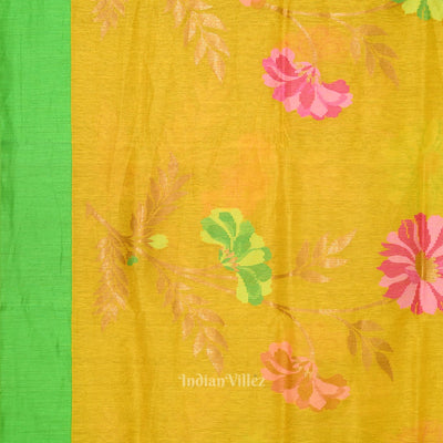 Exclusive Yellow Green Floral Theme Tissue Banarasi Silk Saree