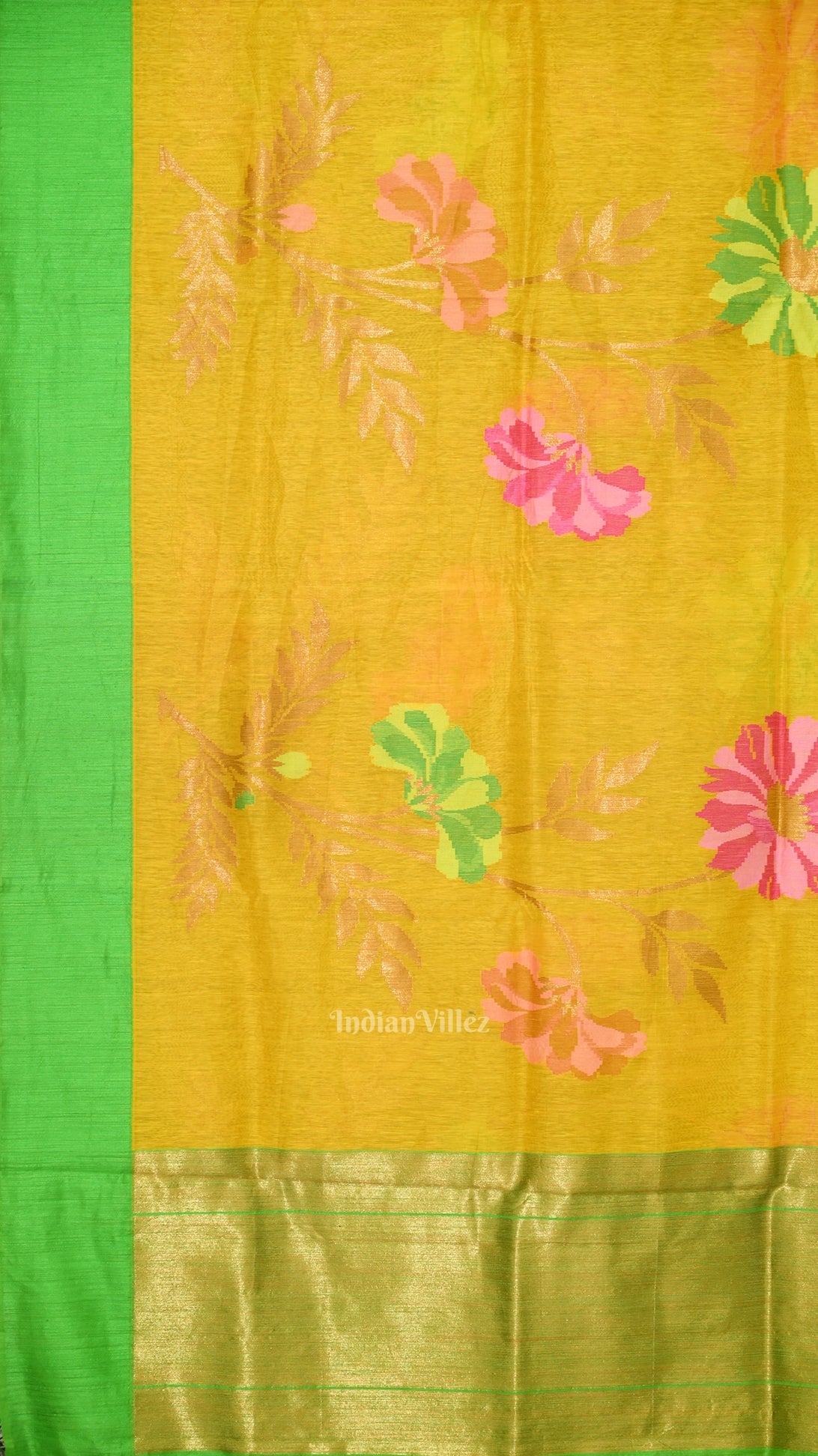 Exclusive Yellow Green Floral Theme Tissue Banarasi Silk Saree