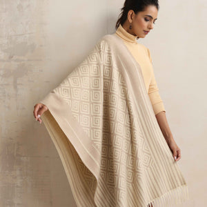 trueBrowns Beige Geometric Woollen Stole
