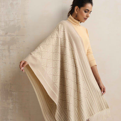 trueBrowns Beige Geometric Woollen Stole