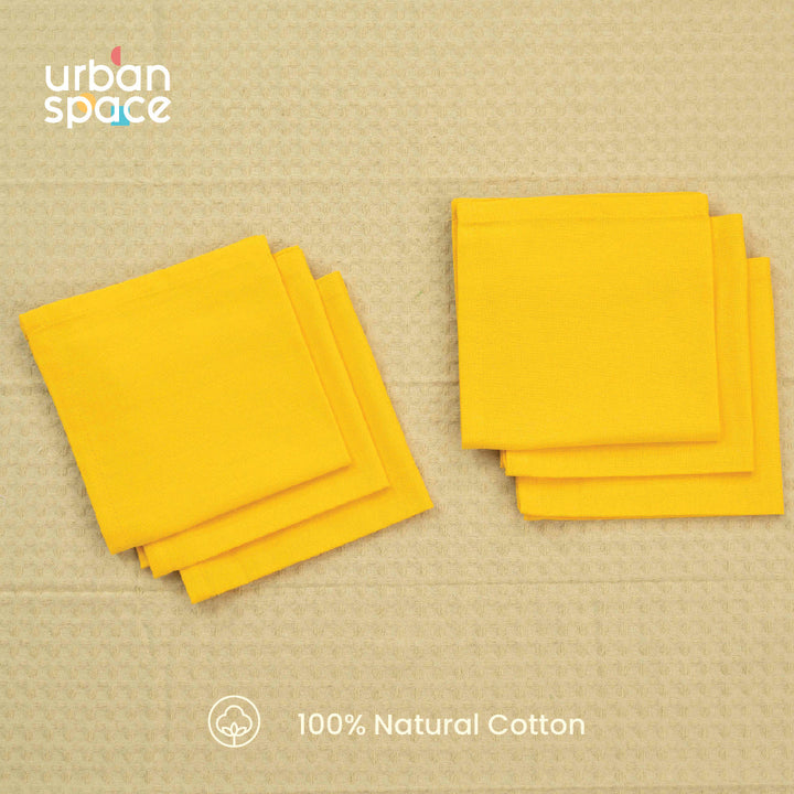 100% Cotton Multipurpose Kitchen Napkins, Dining Table Napkins, Machine Washable & Reusable - Set of 6 - Yellow