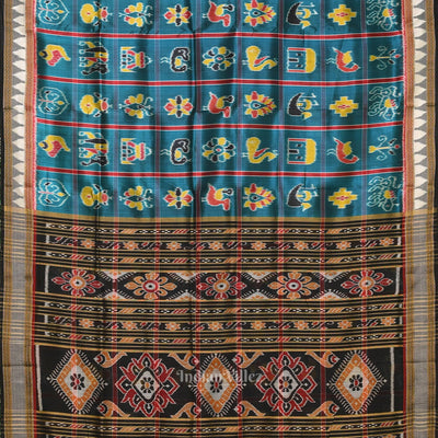 Teal Blue Nabakothi Odisha Ikat Khandua Silk Saree