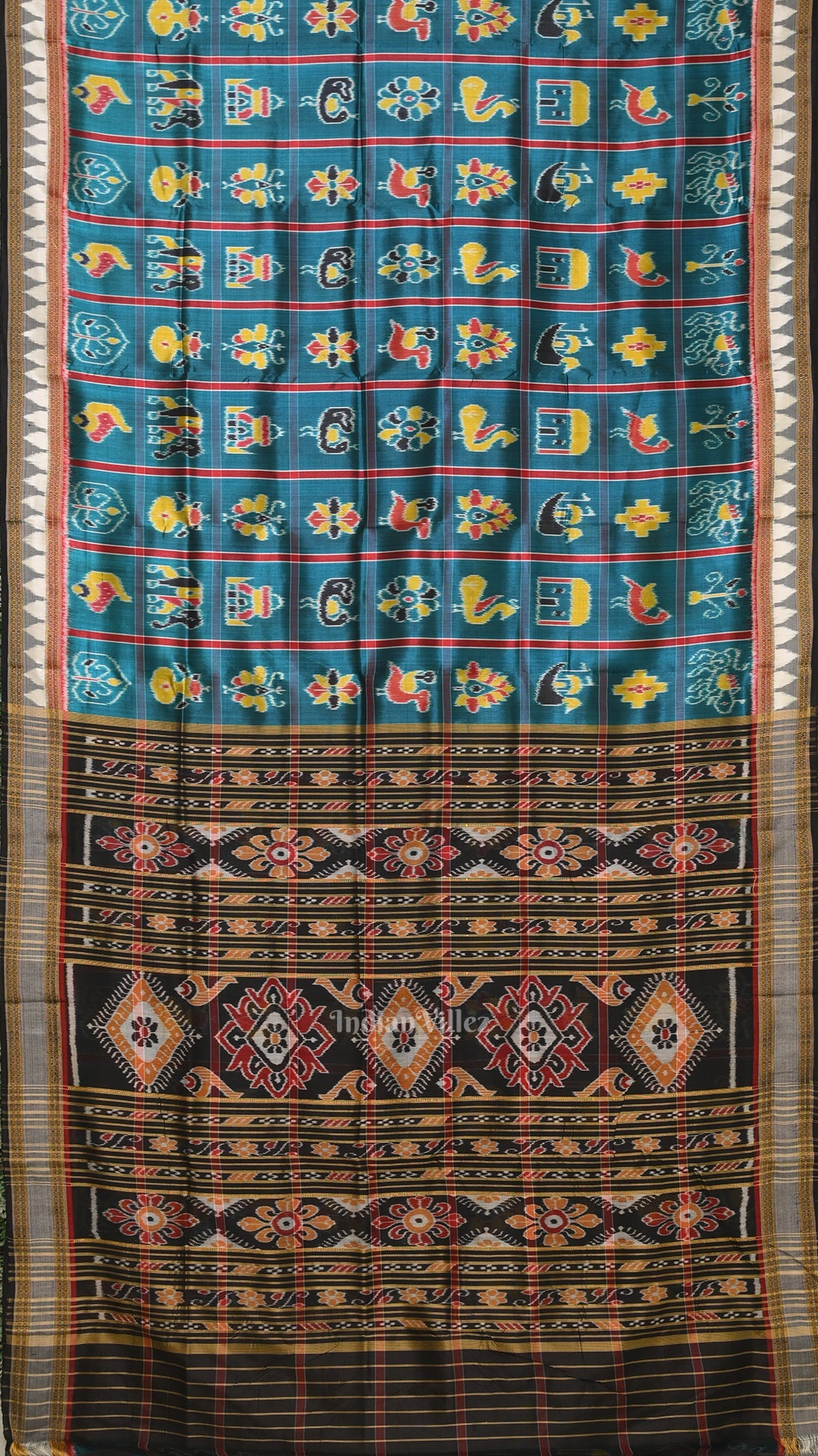 Teal Blue Nabakothi Odisha Ikat Khandua Silk Saree