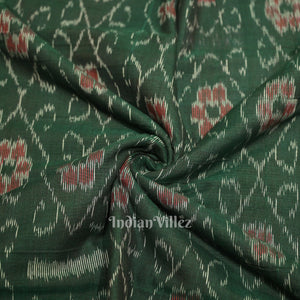 Bottle Green Flower Pasapali Design Sambalpuri Odisha Ikat Cotton Fabric