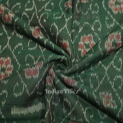 Bottle Green Flower Pasapali Design Sambalpuri Odisha Ikat Cotton Fabric