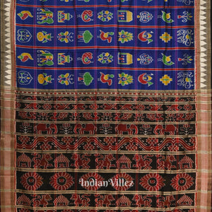 Blue Red Nabakothi Odisha Ikat Khandua Silk Saree