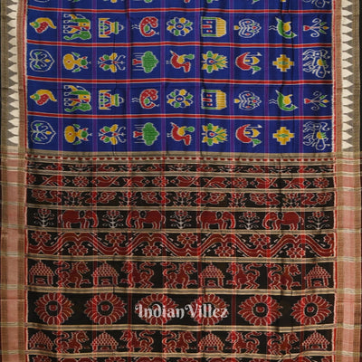 Blue Red Nabakothi Odisha Ikat Khandua Silk Saree
