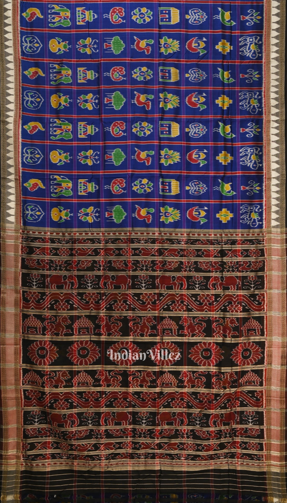 Blue Red Nabakothi Odisha Ikat Khandua Silk Saree