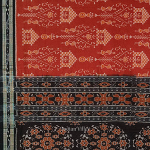 Maroon Red Black Tribal Theme Odisha Ikat Sambalpuri Cotton Saree