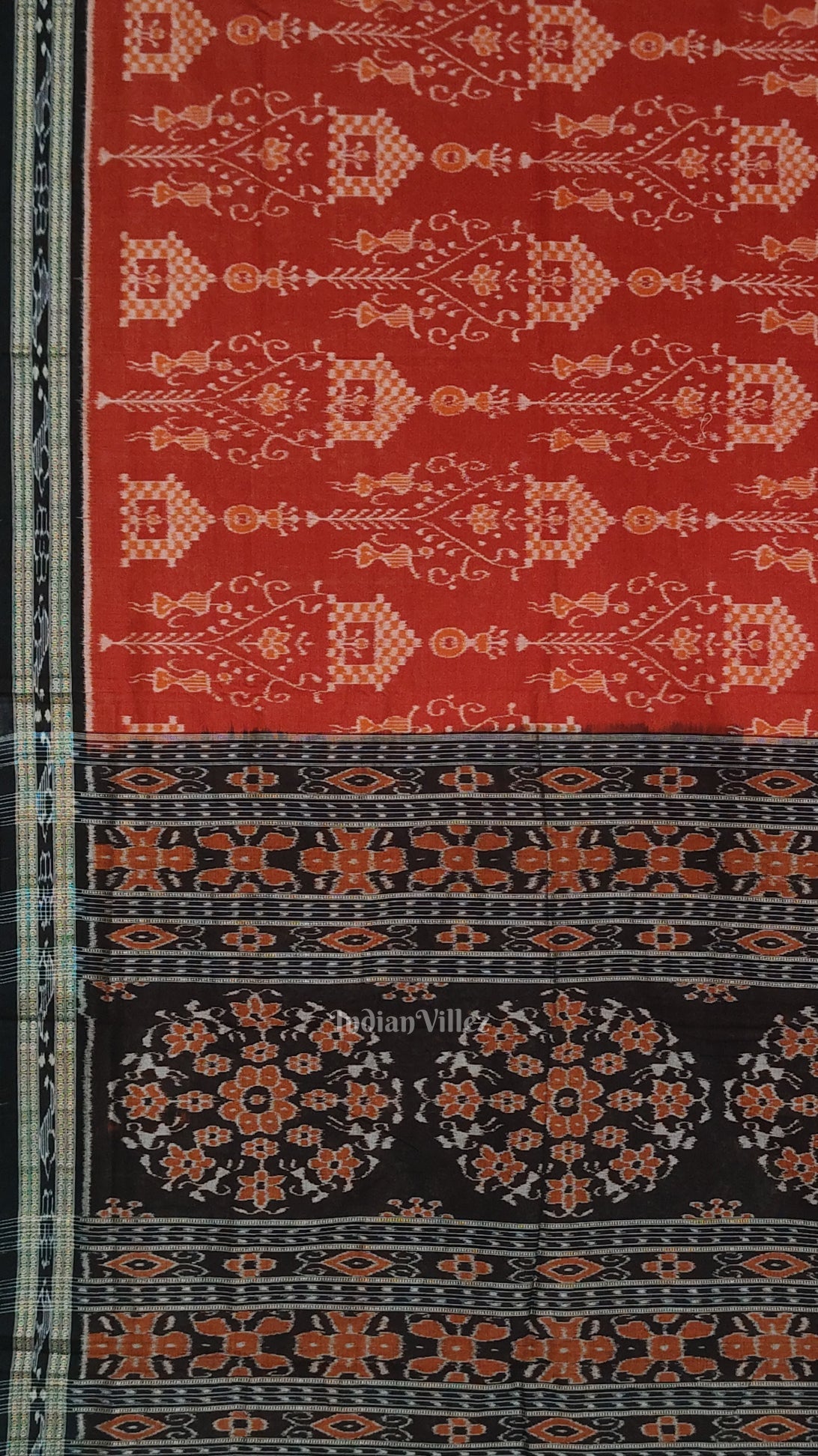 Maroon Red Black Tribal Theme Odisha Ikat Sambalpuri Cotton Saree