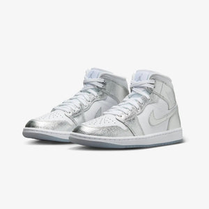 Jordan | AIR JORDAN 1 MID SE  { WHITE/METALLIC SILVER-WOLF GREY
