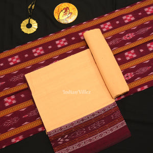 Purple Cream Pasapali Sambalpuri Cotton Dress set with Dupatta