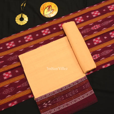 Purple Cream Pasapali Sambalpuri Cotton Dress set with Dupatta