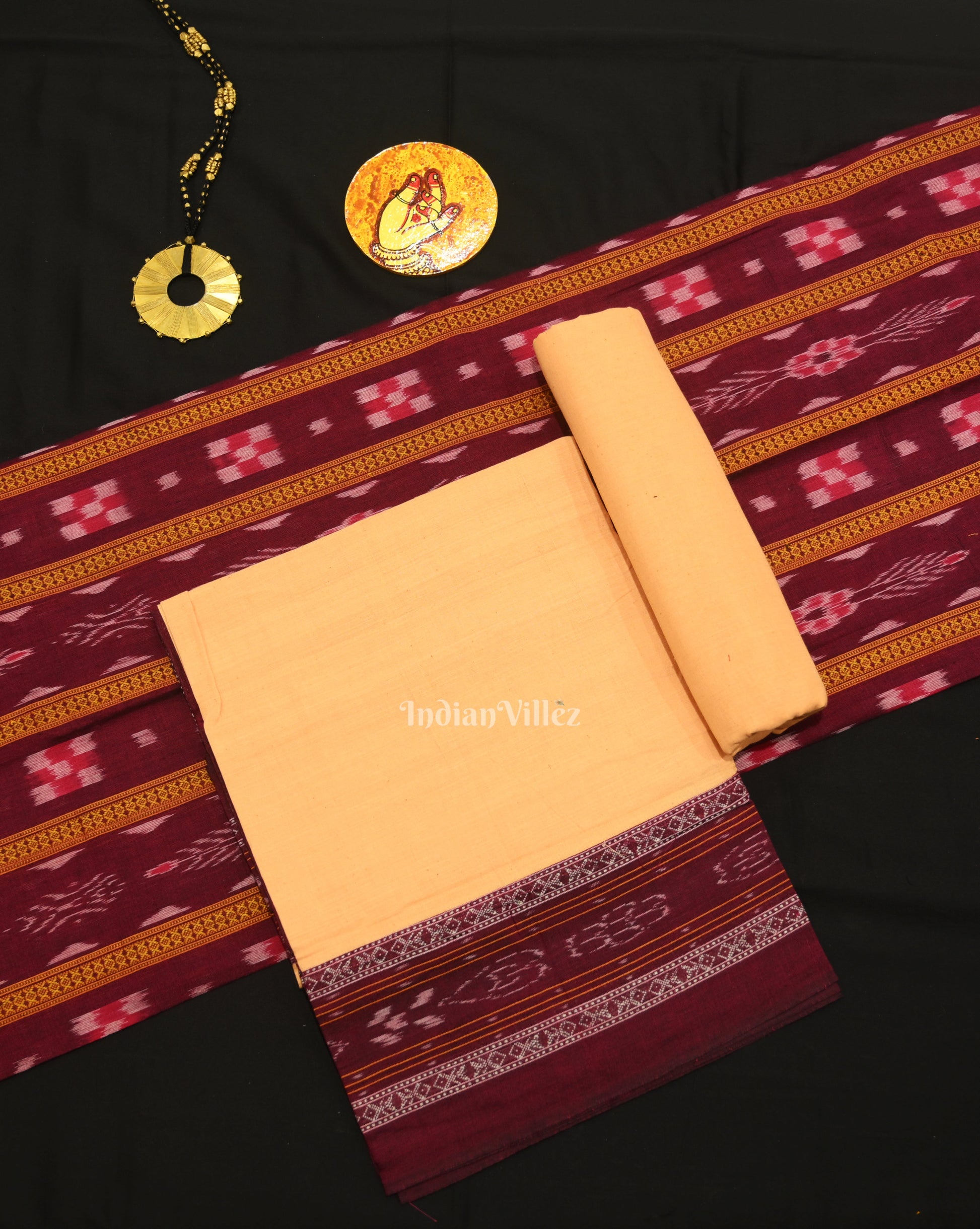 Purple Cream Pasapali Sambalpuri Cotton Dress set with Dupatta
