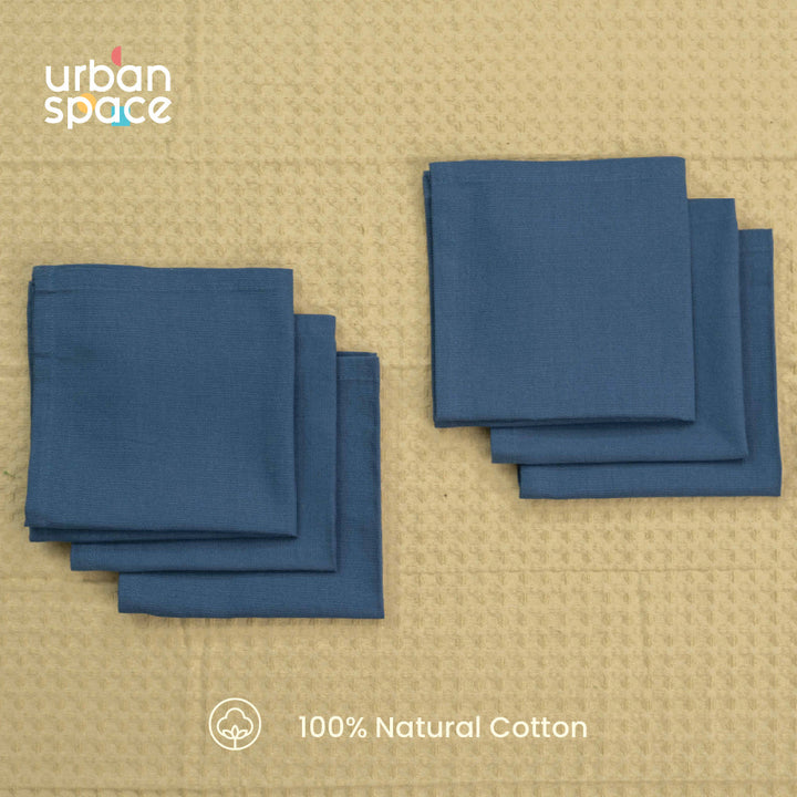 100% Cotton Multipurpose Kitchen Napkins, Dining Table Napkins, Machine Washable & Reusable - Set of 6 - Navy Blue