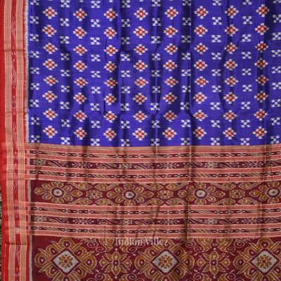 Blue Red Body Pasapali Odisha Ikat Khandua Silk Saree