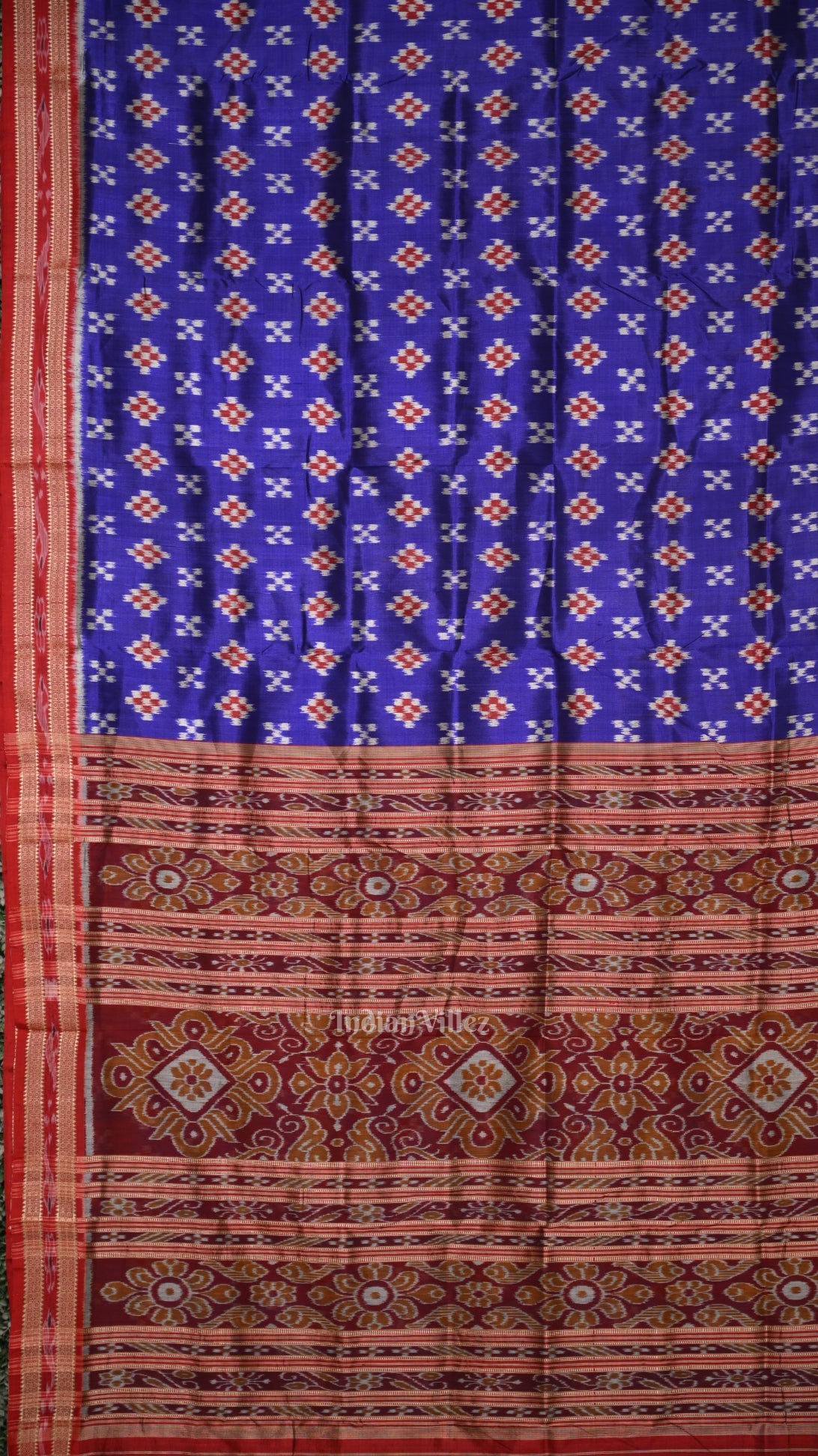 Blue Red Body Pasapali Odisha Ikat Khandua Silk Saree