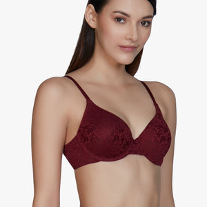 Floral Romance Padded Wired Bra - Maroon