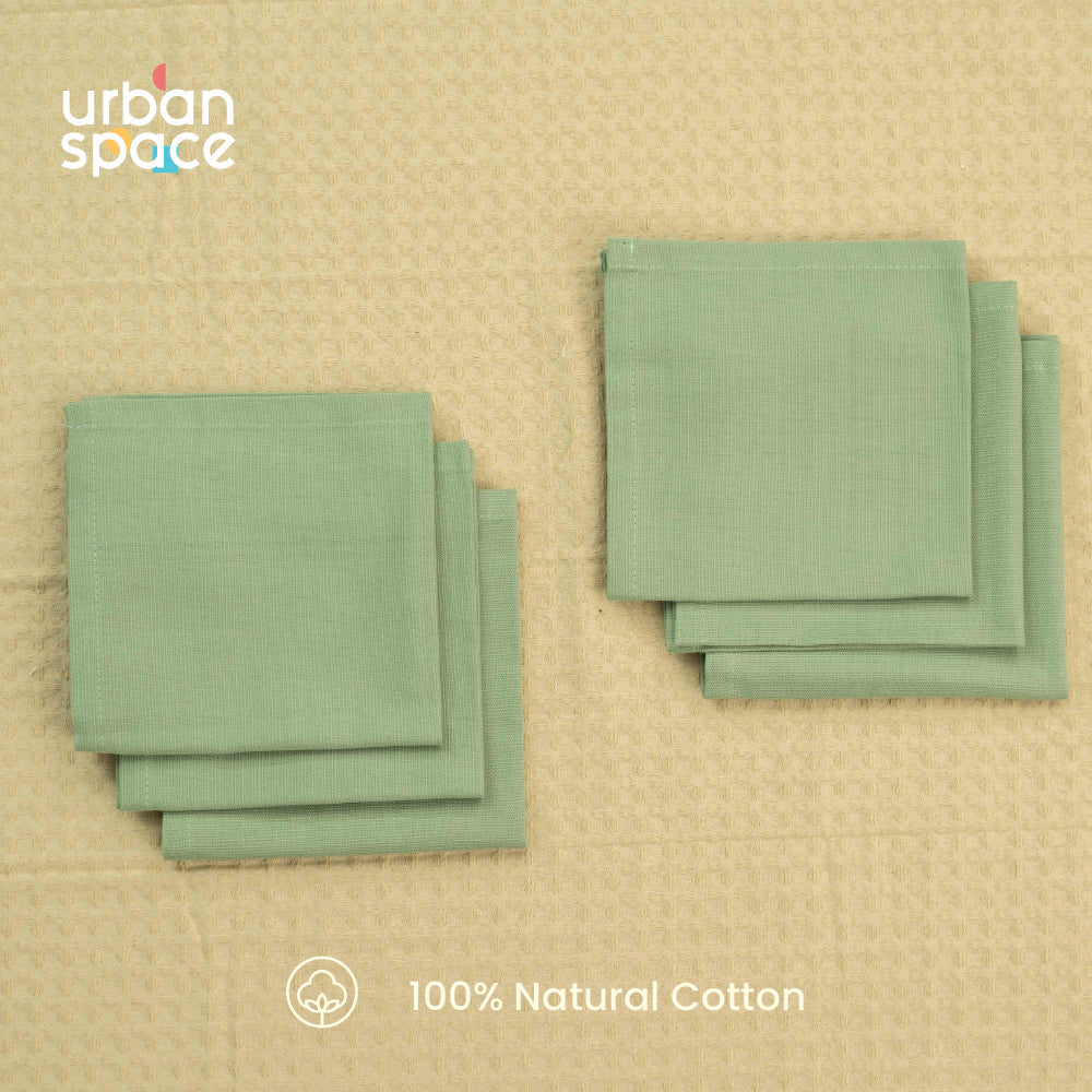 100% Cotton Multipurpose Kitchen Napkins, Dining Table Napkins, Machine Washable & Reusable - Set of 6 - Green Sage