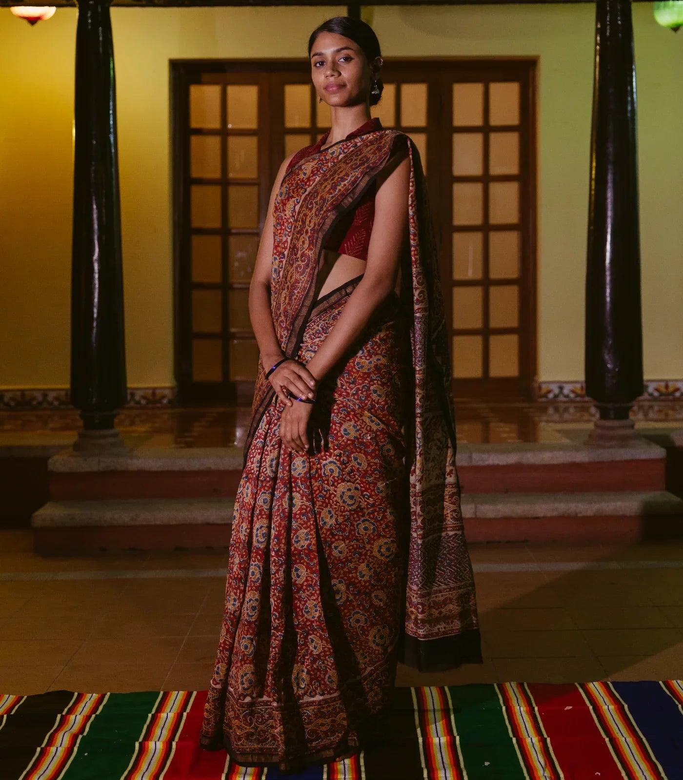 Brown Handloom Chanderi Cotton Saree With Kalamkari Style print