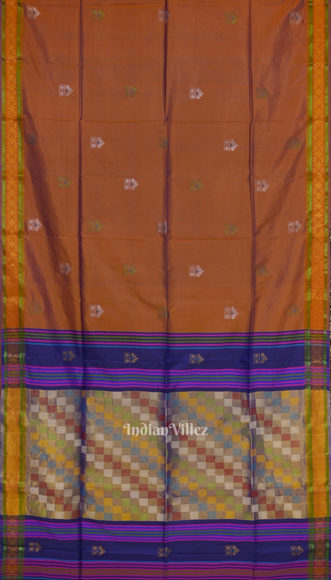 Fire Flame With Blue Pure Bishnupuri Silk Saree