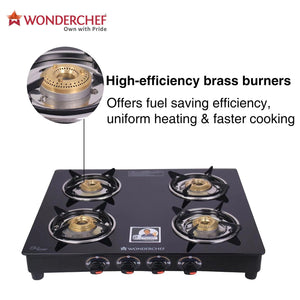 Ruby  4 Burner Glass Cooktop, Black Toughened Glass