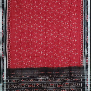 Red Black Mayur Chandrika Maniabandha Cotton Saree