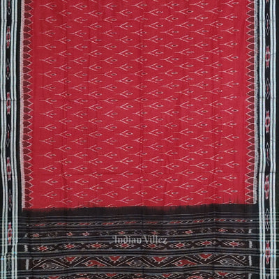 Red Black Mayur Chandrika Maniabandha Cotton Saree