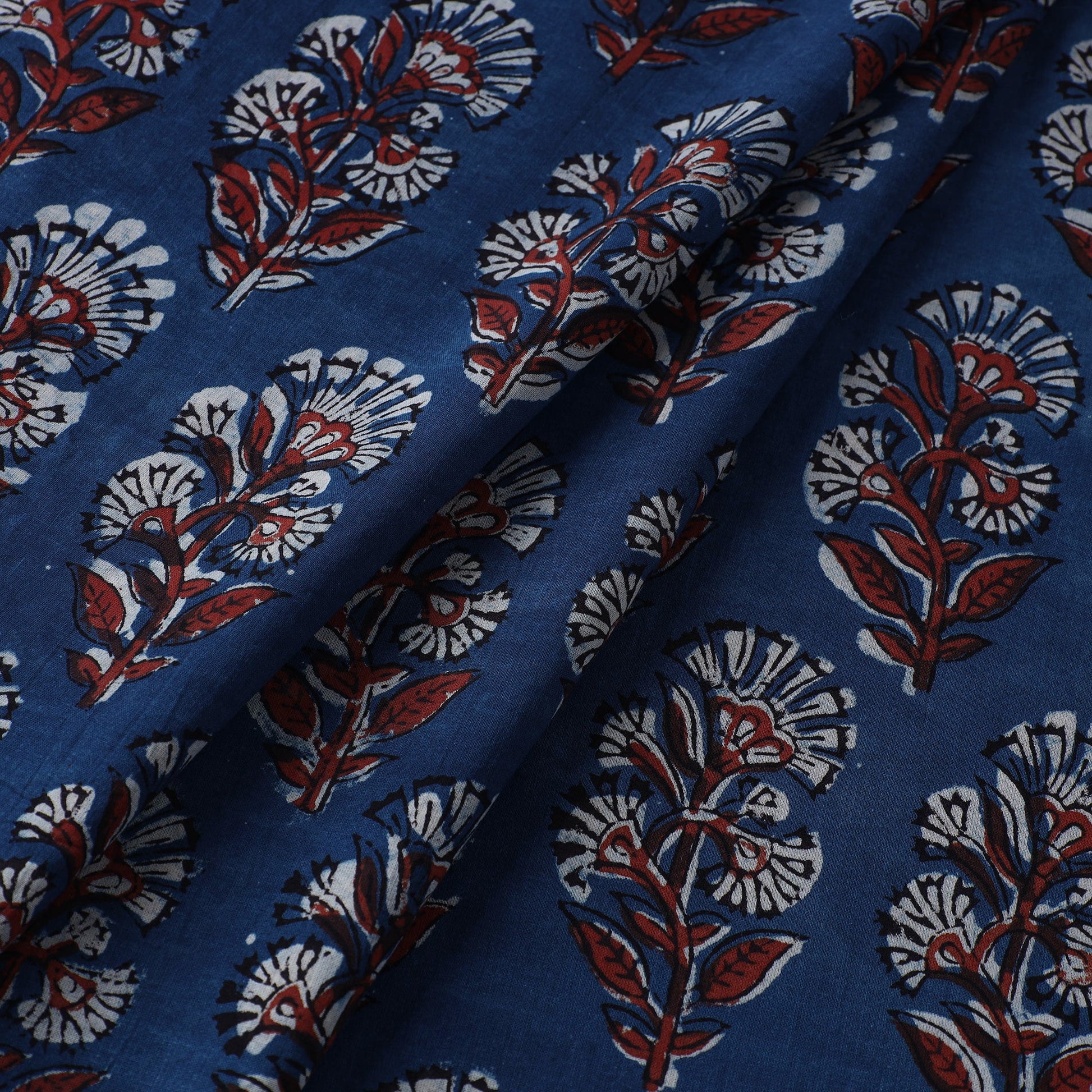 Blue - Dabu Bagru Block Print Cotton Fabric 02
