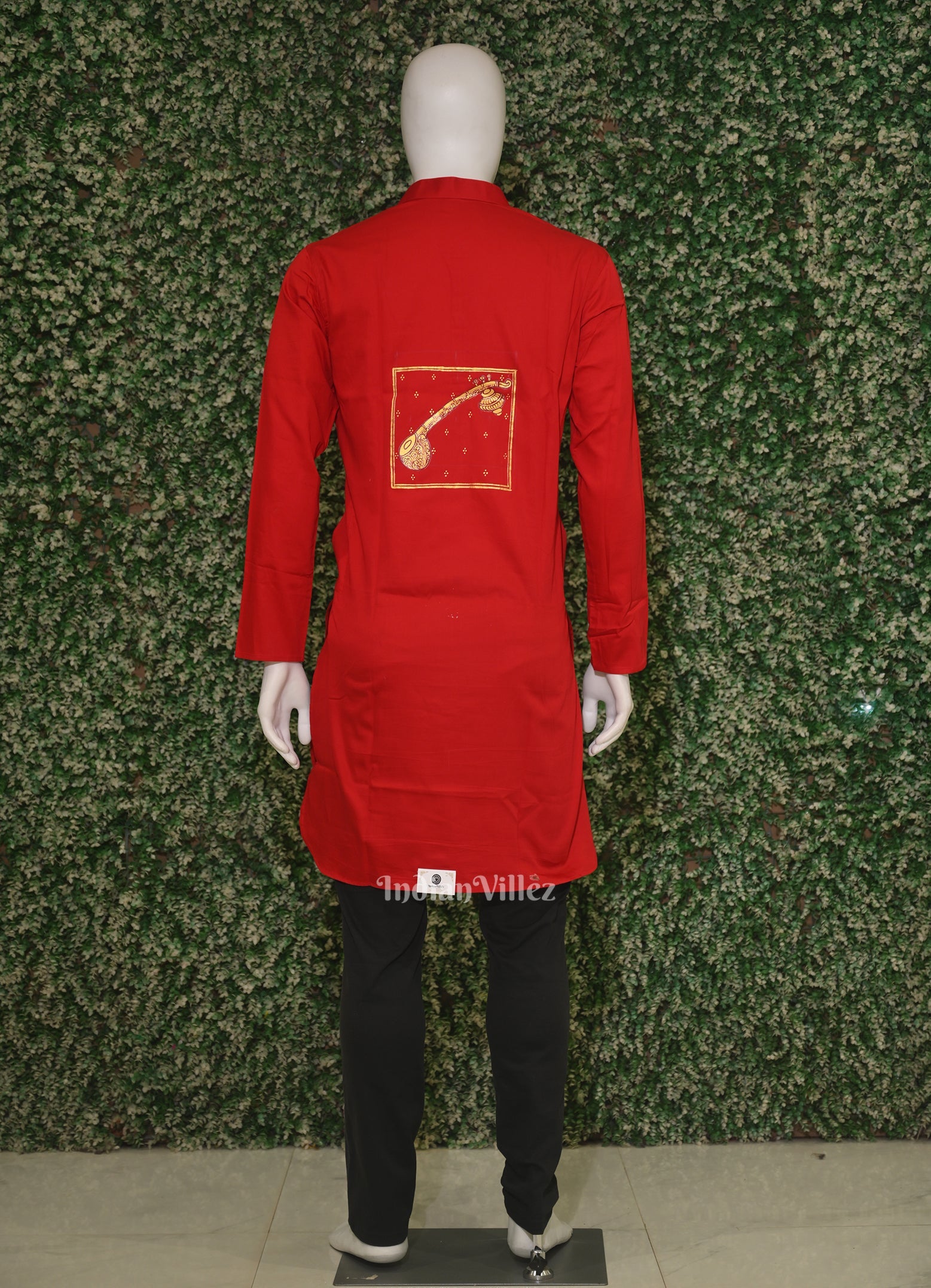 Red Musical Instrumental Hand-Painted Pattachitra Kurta