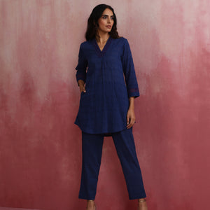 trueBrowns Dark Blue Cotton Dobby Co-ord set