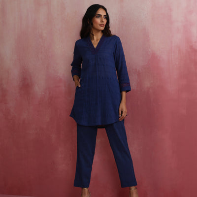 trueBrowns Dark Blue Cotton Dobby Co-ord set