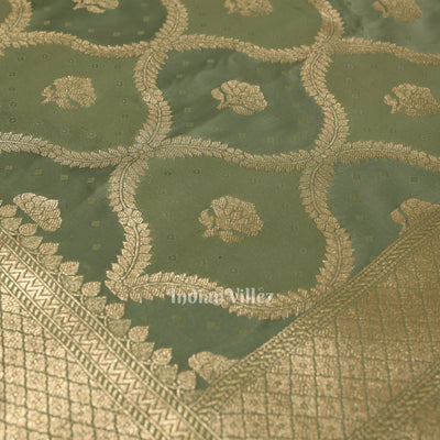 Ash Grey Rangkart Mashru Satin Silk Banarasi Saree