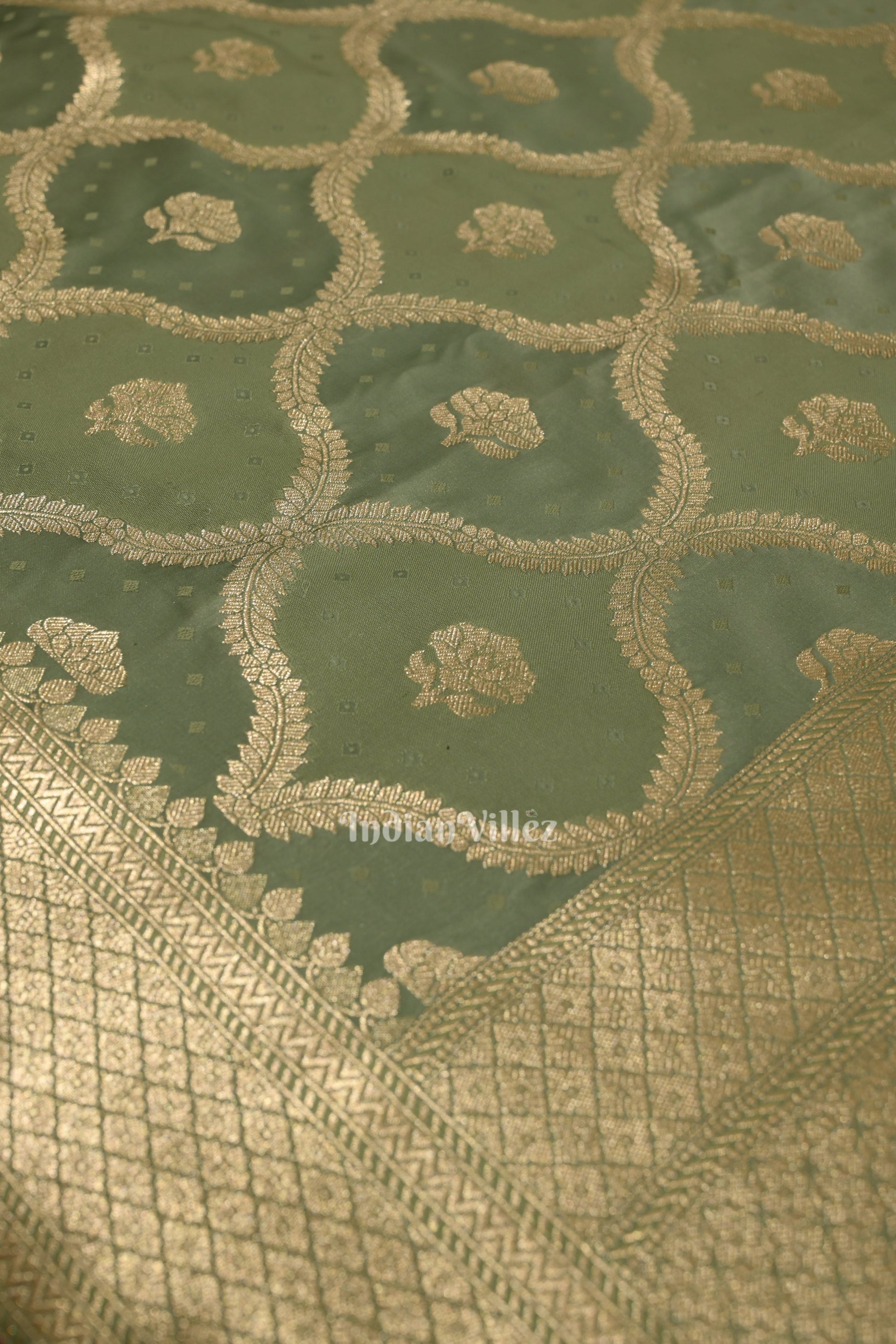 Ash Grey Rangkart Mashru Satin Silk Banarasi Saree