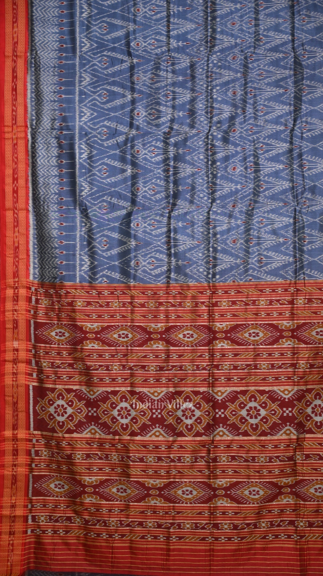 Blue Gray Odisha Ikat Khandua Silk saree