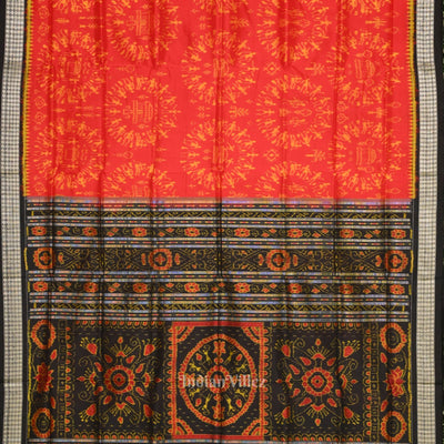 Deep Red Black Tribal Theme Sambalpuri Silk Saree