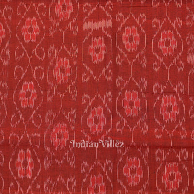 Deep Maroon Floral Theme Sambalpuri Ikat Cotton Fabric