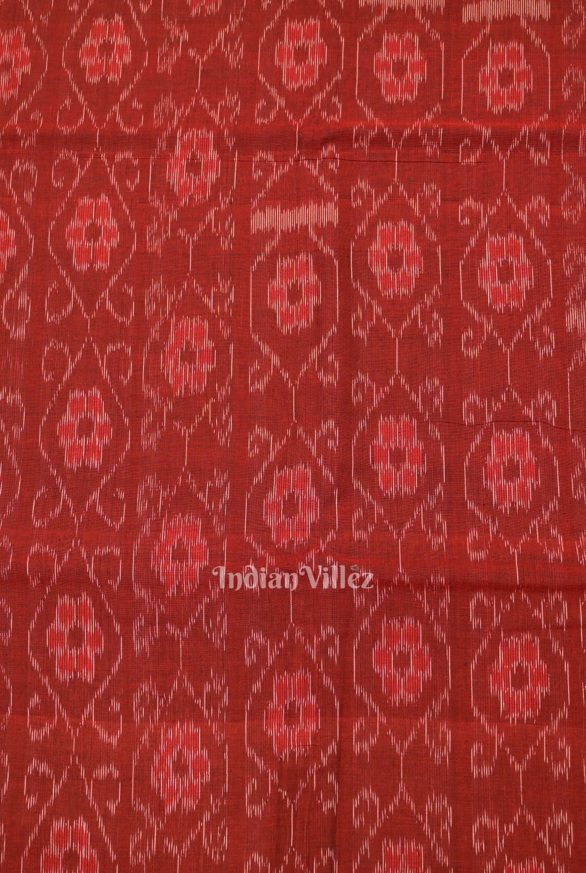 Deep Maroon Floral Theme Sambalpuri Ikat Cotton Fabric