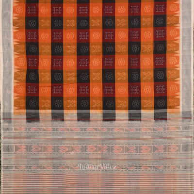 Orange Black Pure Sambalpuri Cotton Saree