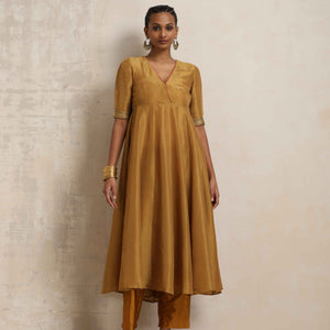 trueBrowns Gold Tissue Flared Anarkali Kurta Set