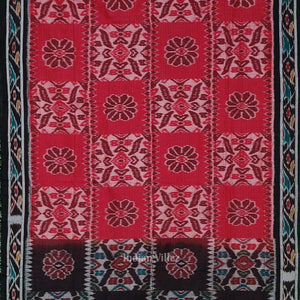 Red Black Odisha Ikat Maniabandha Cotton Saree